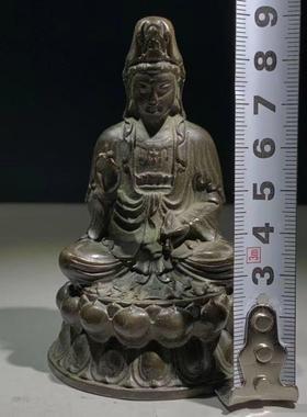 紫铜观音佛像观世音菩萨摆件老铜像古董收藏家居装饰铜像