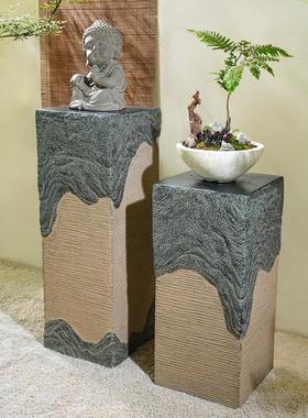 中式客厅玄关落地摆件仿石柱墩子底座立柱花盆架盆景架子茶室布置