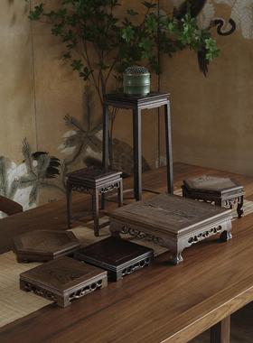 大相莲花 新中式花瓶底座 实木底托 花架 家居摆件工艺品展示架