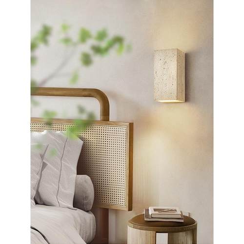 壁灯，卧室床头灯，日本风格Wabi-Sabi风格黄色石灰华覆古名茶室 - 图3