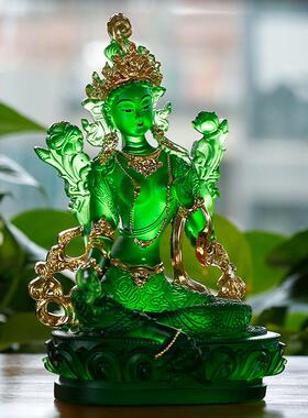 琉璃绿度母佛像彩绘贴金中式新款礼佛家居客厅佛堂多尺寸供具摆件