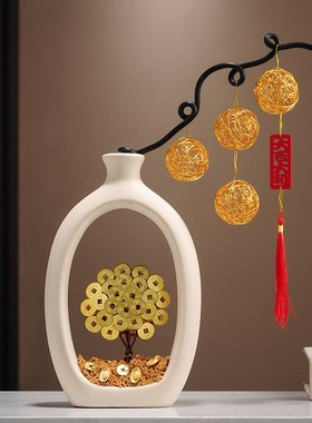 热销发财树摇钱树花瓶招财猫进宝摆件办公室店铺前台装饰乔迁开业