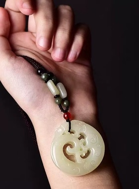 天然白玉镂空龙吊坠龙形毛衣链真玉吊坠女玉坠玉佩男项链百搭