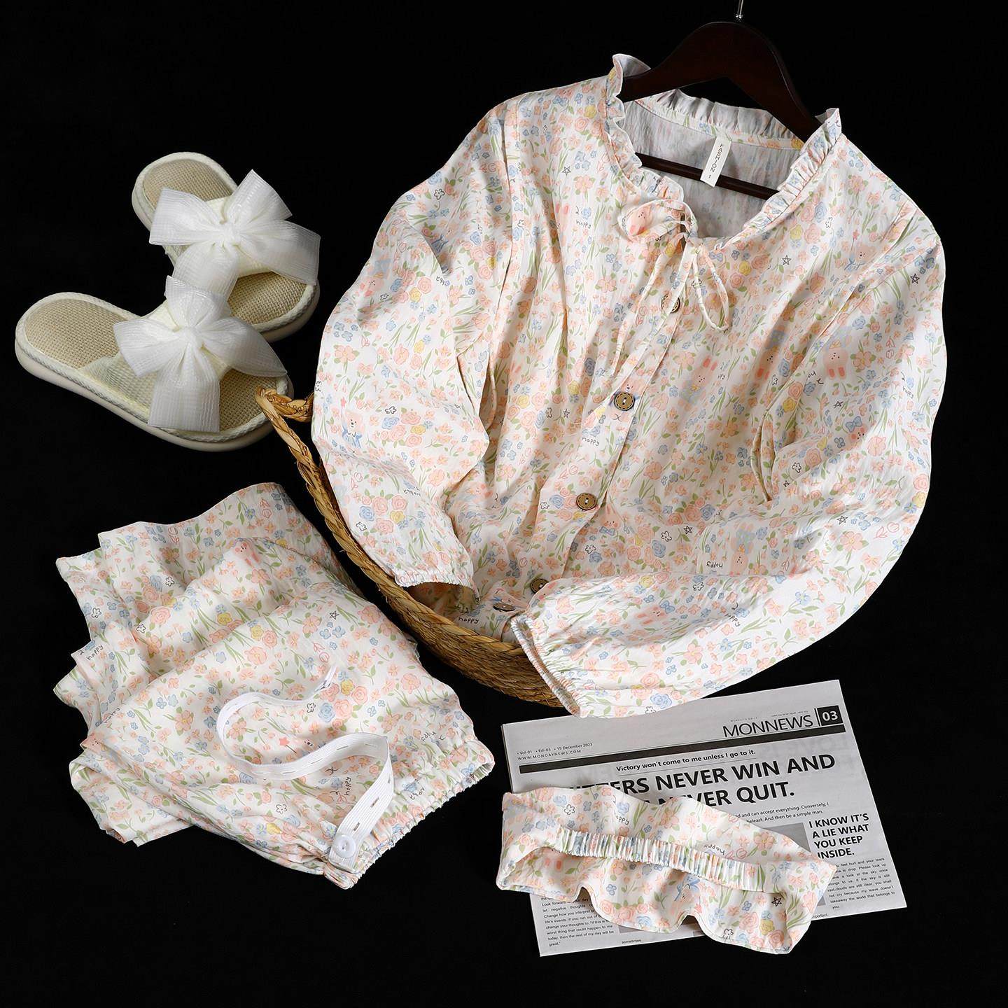 带胸垫皱皱棉纱月子服纯棉春夏季薄款产后产妇孕妇哺乳睡衣哺乳衣,淘宝优惠券,粉丝福利购,淘宝优惠卷