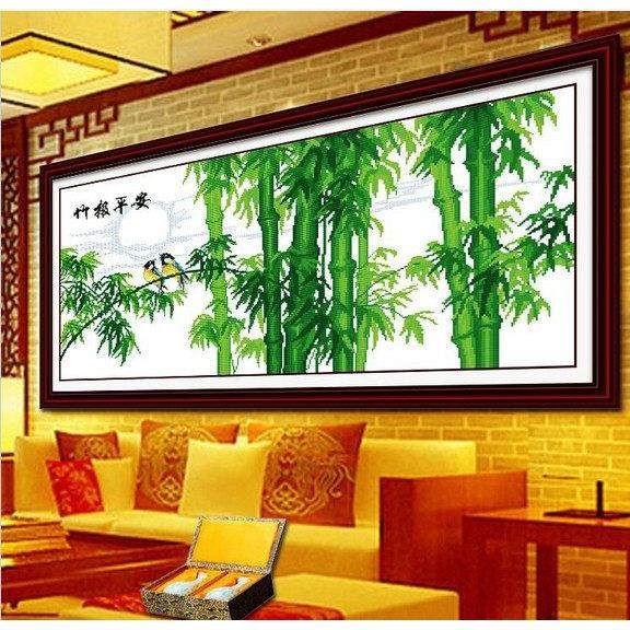 纯手工十字绣成品竹报平安竹子餐厅客厅卧室挂画带框出售已绣好的,淘宝优惠券,粉丝福利购,淘宝优惠卷