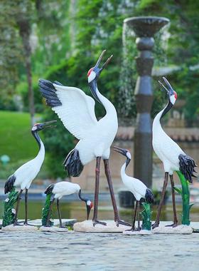 模拟鹤饰品、丹顶鹤雕塑、玻璃纤维动物模型、庭院室外园林景观小