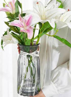 透明花瓶玻璃创意高颜值简约插花百合鲜花干花水养客厅富贵竹园