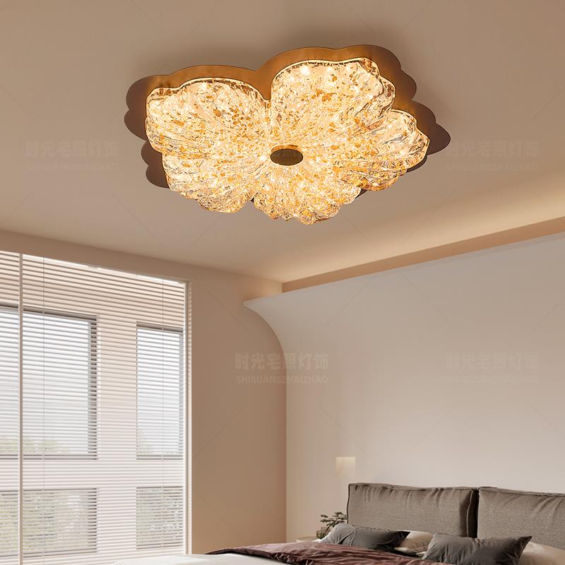 时光宅照中古风卧室吸顶灯金箔花瓣创意花朵宋氏美学房间主卧灯具 - 图0