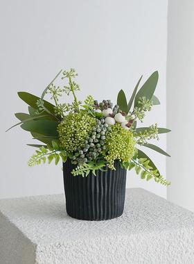 简约轻奢风高端厚质水晶灰琉璃花瓶客厅玄关桌面彷真花艺插花摆件