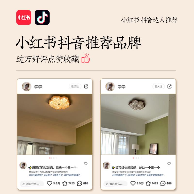 时光宅照中古风卧室吸顶灯金箔花瓣创意花朵宋氏美学房间主卧灯具 - 图3