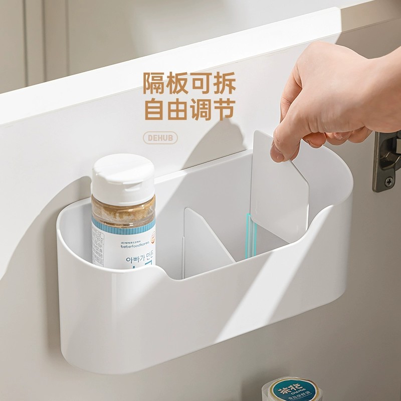 厨房柜门内侧收纳盒壁挂式免打孔收纳神器橱柜门冰箱保鲜膜置物架 - 图1