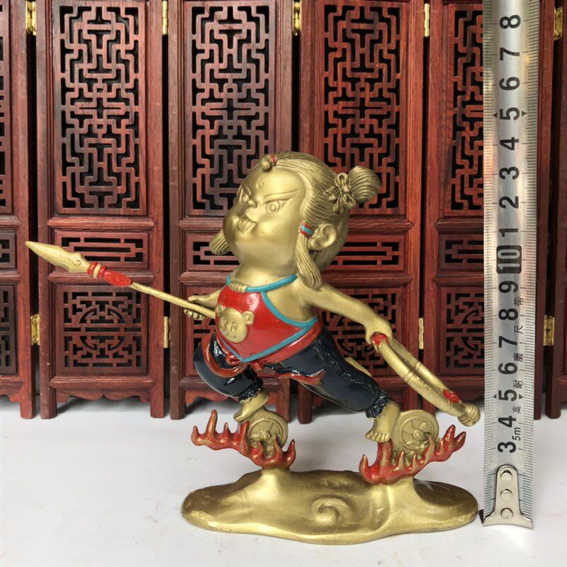 极速纯黄铜哪吒摆件哪吒三太子铜像风水家居供奉神像工艺品装饰品