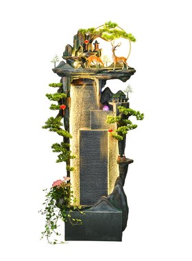 新中式落地假山流水喷泉水幕墙景观招财客厅玄关摆件办公室加湿器