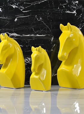 极速极简抽象后现代北欧黑白色陶瓷马头动物摆件家居书房桌面摆台