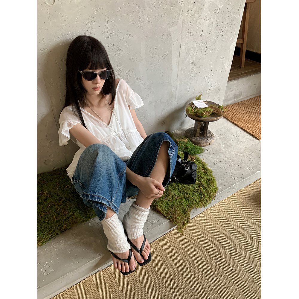 of32 official设计感小众上衣女夏薄款宽松显瘦慵懒风短袖白衬衫 - 图1