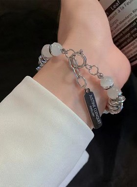 Vintage titanium steel chain opals splice clavicle necklace