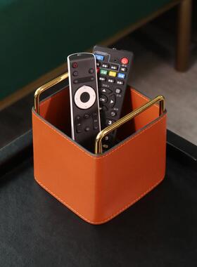 WL桌面收纳盒金属橙色皮质覆古书房笔筒客厅茶几创意遥控器收纳盒