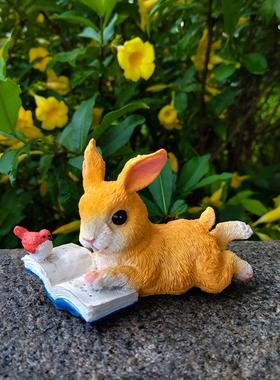 亚马逊热销花园庭院装饰小兔子看书动物摆件窗台盆景幼儿园造景