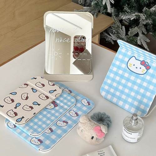 可爱猫咪折叠镜子高颜值便携学生宿舍台式桌面家用可立梳妆镜镜子 - 图0