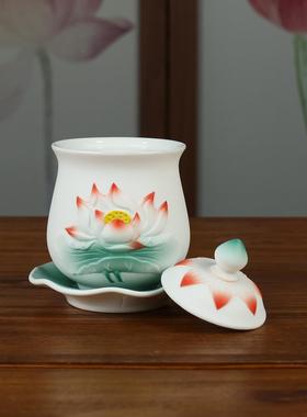 莲花供杯陶瓷佛前圣水杯观音供水杯浮雕佛具佛堂水杯供佛净水杯
