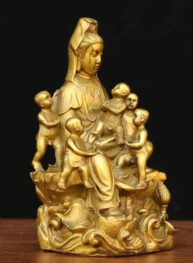 好货纯铜五子观音菩萨供奉客厅玄关摆件家用送子观音娘娘佛堂供奉