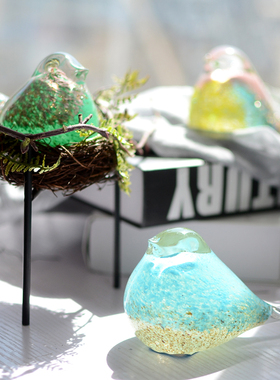 出口欧美彩色手做玻璃鸟琉璃招财镇宅小摆件结婚乔迁礼品拍摄道具