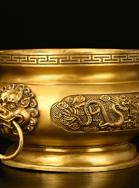 热销纯铜圆底双龙戏珠香炉摆件家用客厅桌面摆放中式装饰送礼工艺