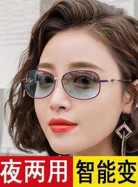 小框日夜两用眼镜变色太阳眼镜女开车专用夜视镜骑行偏光墨镜女新