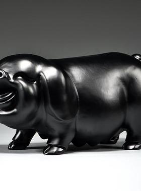 黑色木质猪摆件实木雕刻十二生肖黑色猪吉祥物客厅补角装饰工艺品