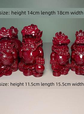 带证书朱砂一对貔貅摆件公母红色财富招财招财客厅玄关办公室开业
