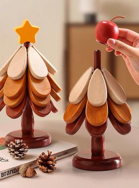 耶诞树隔热垫餐桌高级感摆件创意一棵树实木防烫锅垫折叠杯垫碗垫