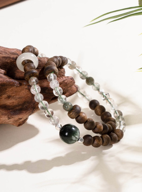 【财缘双收】聪慧上岸绿幽灵奇楠手串范李李招财聚财手链