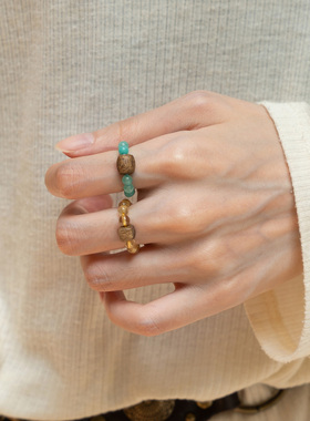 奇楠三宝金发晶戒指情侣七夕礼物