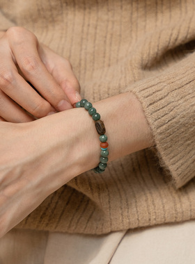 蓝水翡翠沉香手串情侣七夕礼物