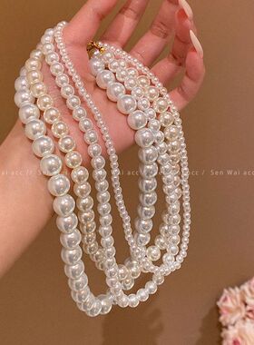 韩系白色珍珠项链女轻奢气质高级