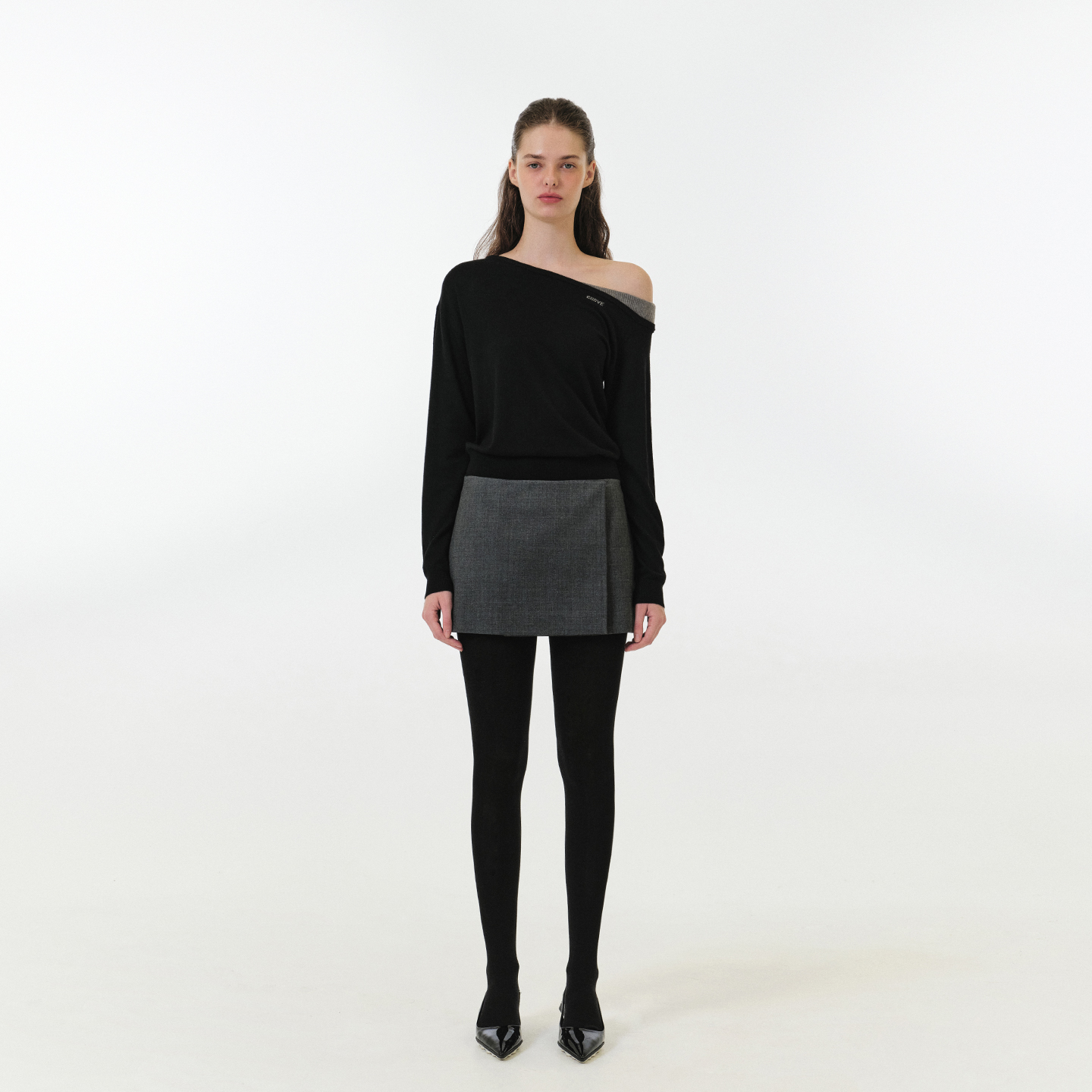 【博主同款】GROVE2025FW秋季新款长袖斜肩套头针织衫女 GF5KN04C - 图1