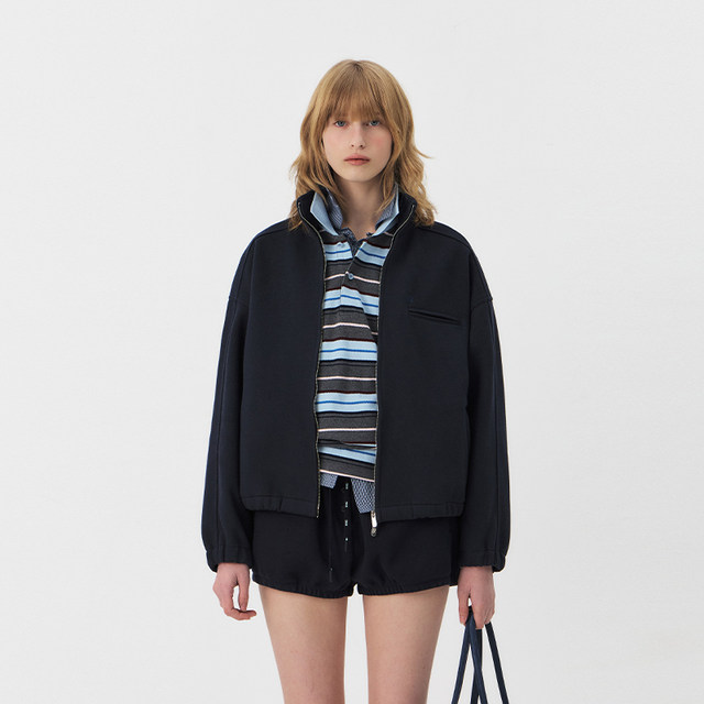 GROVE official flagship store 2025PS spring new stand-up collar knitted jacket for women GS5SW06M