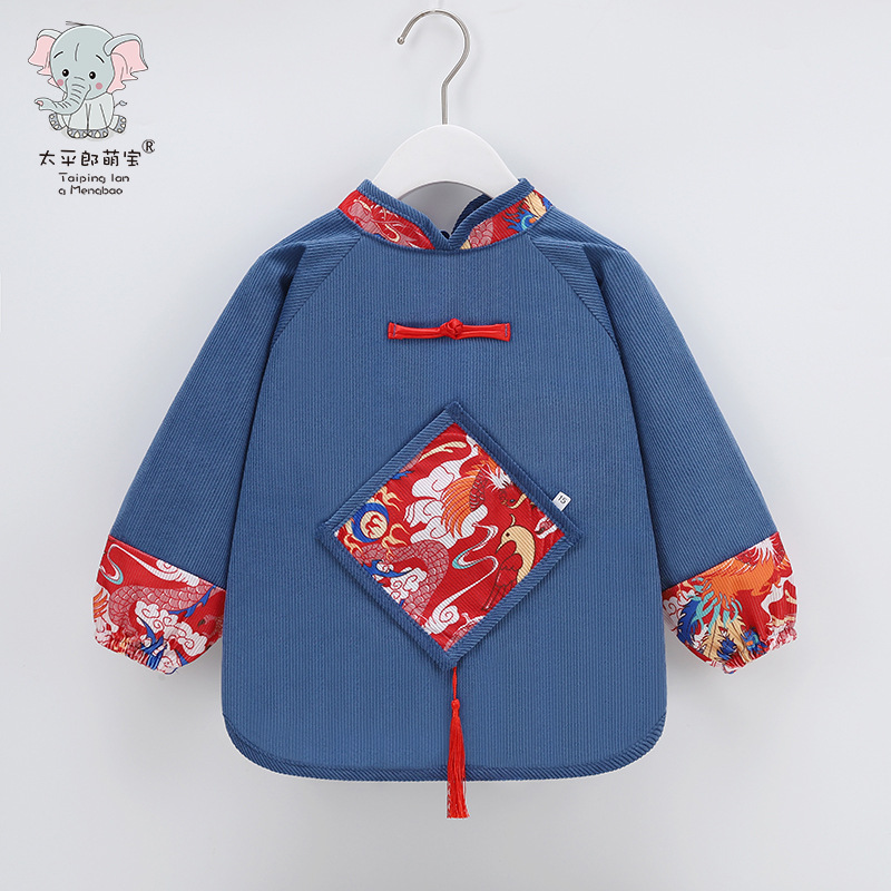 Children's Chinese-style smocks for autumn and winter, anti-dirty waterproof bibs, rice skirts for men and women, baby New Year's greeting clothes for eating in autumn and winter
