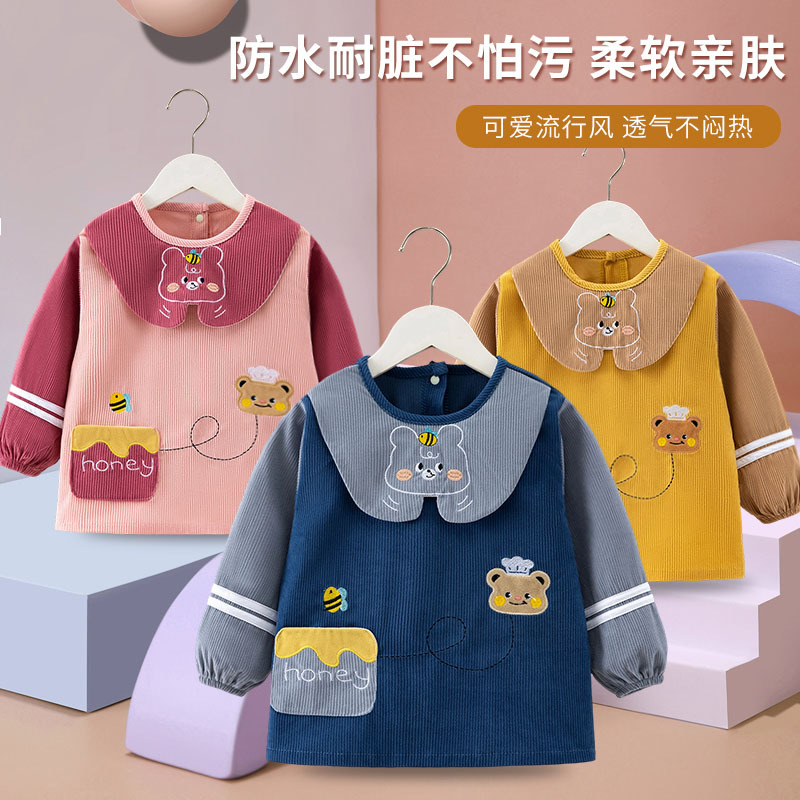 Autumn and winter baby coveralls, children's waterproof, anti-dirty reverse clothing, infant crystal velvet bibs, rice pockets, mother and baby aprons