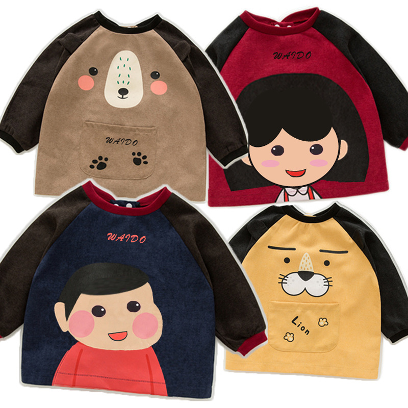 Children's baby smock, eating bib, apron, autumn and winter reverse dressing, thickened waterproof, dirt-proof, long-sleeved outer wear, foreign style