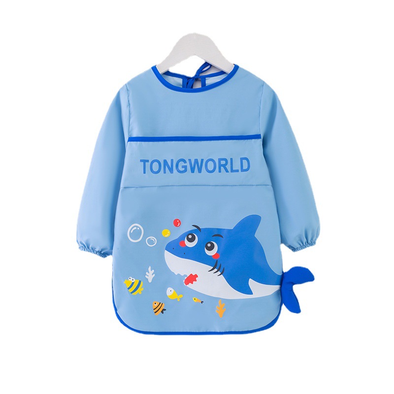 Children's smock spring and autumn waterproof and anti-dirty lengthened baby eating bib for boys and girls reverse wear baby apron