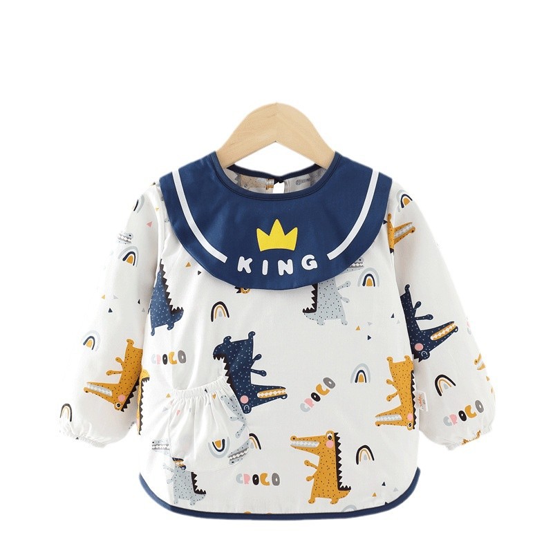 Children's smock and rice pocket, baby boy's waterproof and anti-dirty bib for eating, boy's outer wear, pure cotton inverted coat, reverse-wearing protective clothing