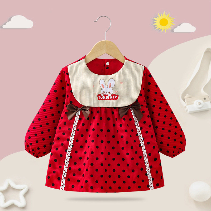 Baby girl smock, autumn and winter outer wear, western-style princess skirt, children's eating bib, waterproof and anti-dirty baby back-wear protective clothing