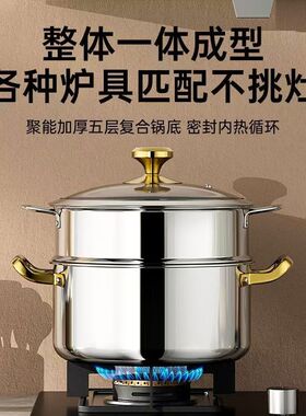 不锈钢汤锅双耳不粘锅家