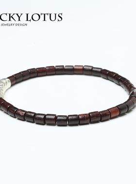 新品LUCKYLOTUS首饰手工小叶紫檀桶珠925银串珠手链简约个性男女