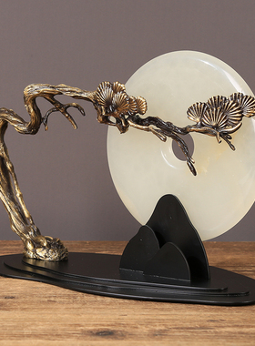 天然玉石平安扣招财摆件新中式玄关酒柜客厅家居书房博古架装饰品