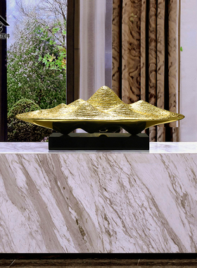 假山招财摆件玄关桌面装饰品酒店前台大型雕塑轻奢新中式客厅摆设