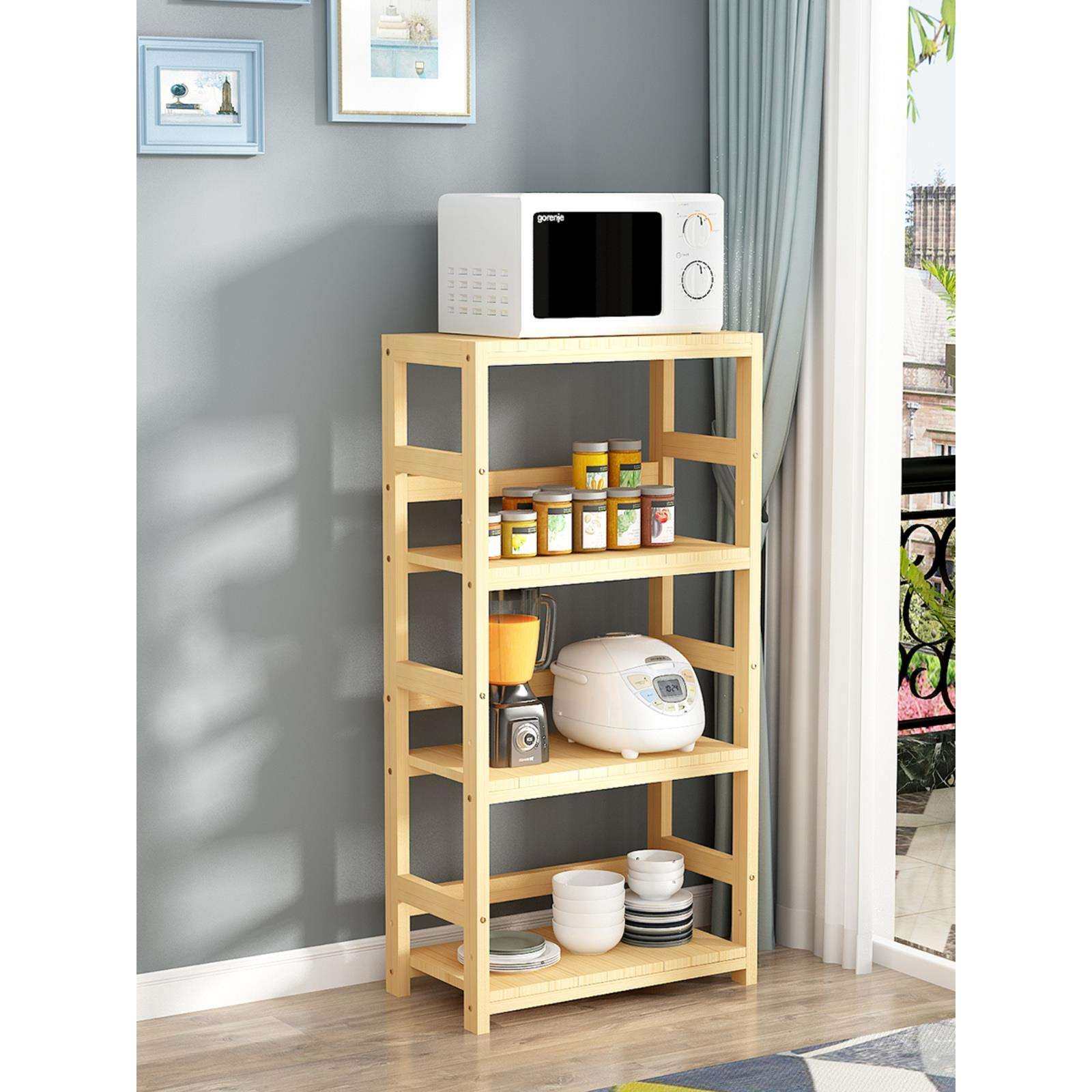 cs宽45实木置物架落地式深排骨架书架货架厨房微波炉收纳架阳台松,淘宝优惠券,粉丝福利购,淘宝优惠卷