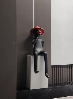 创意男孩气球吹泡泡人物坐姿雕塑摆件店面样板房玄关客厅高档装饰