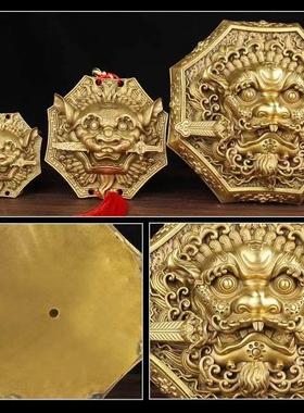 狮咬剑门对门破解入户门对着电梯口化解瑞兽狮子吞剑铜牌纯铜挂件